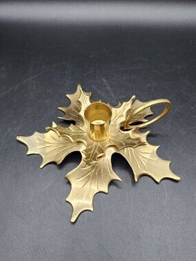 Vintage Brass Holly Leaf Candle Holder: Christmas Chamberstick Decor